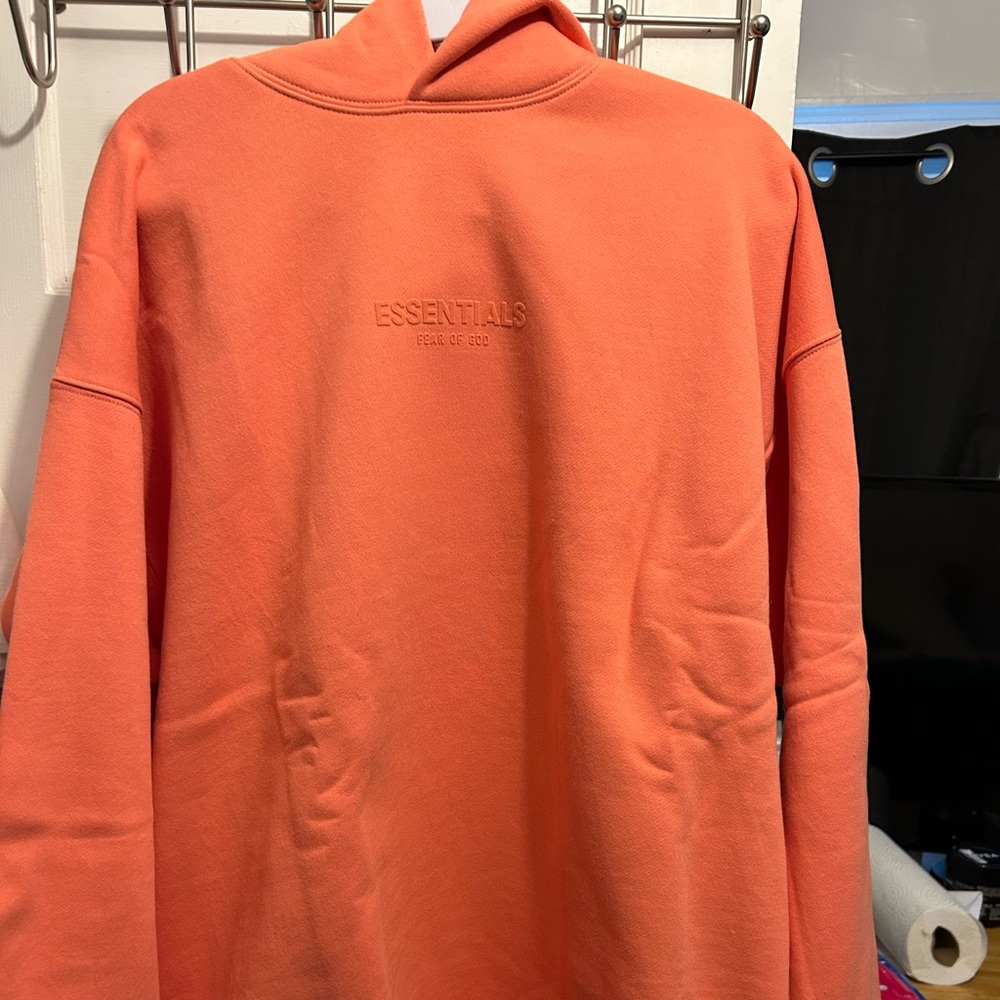 Essentials fear of god hoodie coral medium authentic